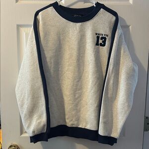 White Fox Boutique Gray and Blue Oversized Crewneck Sweater